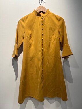 THE MOON Mustard Mini Dress S NWT Bell Sleeve 70s Retro